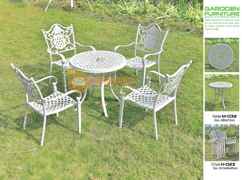 Bộ bàn ghế sân vườn màu trắng sang trọng ZX M032H023-1